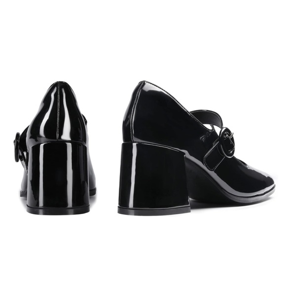 Mary Jane Glossy Patent Leather Block Heel Pumps - Picture 4 of 5